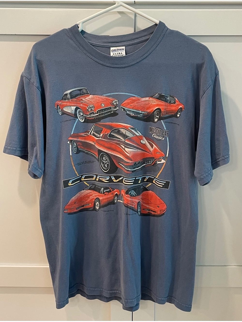 Vintage Gildan Cotton Heavyweight Corvette Muscle Car Graphic T-Shirt Medium